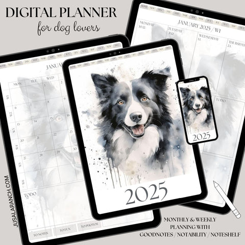 Digital Planner 2025, Dog, Border Collie