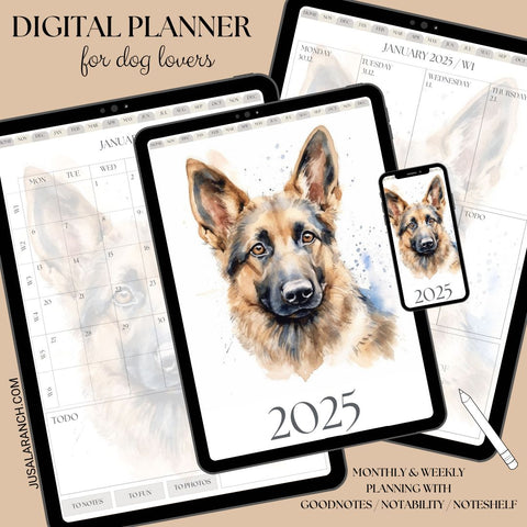 Digital Planner 2025, Dog, German Shepherd