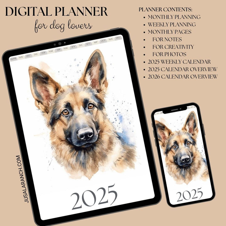 Digital Planner 2025, Dog, German Shepherd