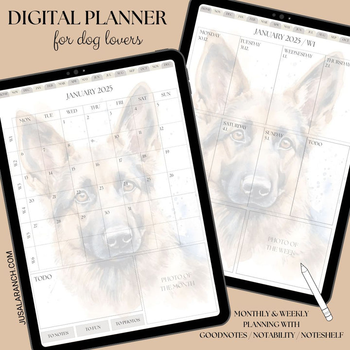 Digital Planner 2025, Dog, German Shepherd